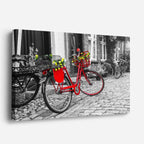Cuadro canvas Amsterdam Bicicleta Flores Roja - Ciudades Urbano y Arquitectura - Vista Perspectiva