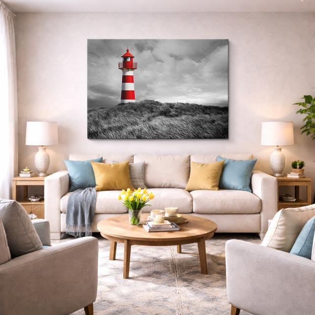 Cuadro canvas Faro Costero Rojo y Negro - Ciudades Urbano y Arquitectura - Vista Lifestyle