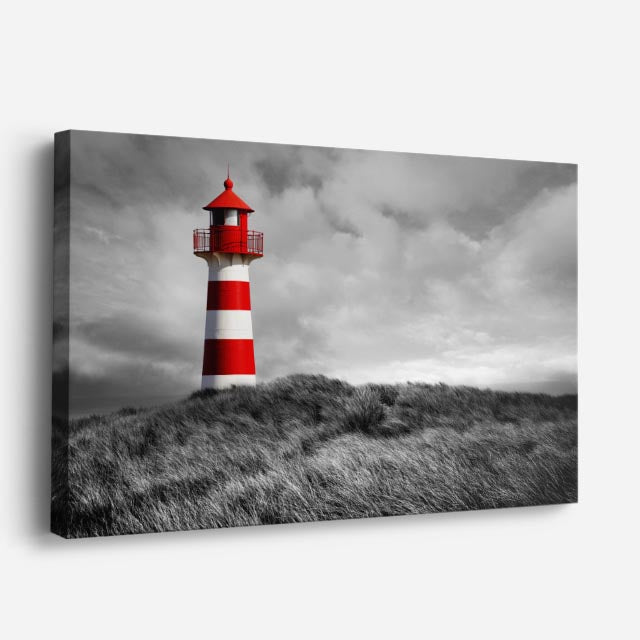 Cuadro canvas Faro Costero Rojo y Negro - Ciudades Urbano y Arquitectura - Vista Perspectiva