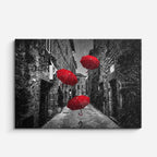 Cuadro canvas Calle Escaleras Paraguas Rojos - Ciudades Urbano y Arquitectura - Vista Frente