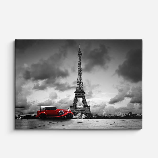 Cuadro canvas Paris Eiffel Coche Vintage Sepia - Ciudades Urbano y Arquitectura - Vista Frente