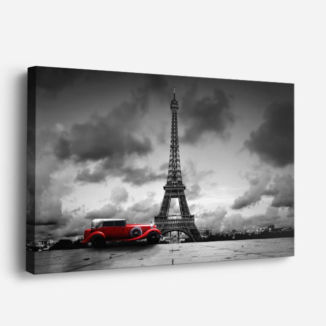 Cuadro canvas Paris Eiffel Coche Vintage Sepia - Ciudades Urbano y Arquitectura - Vista Perspectiva