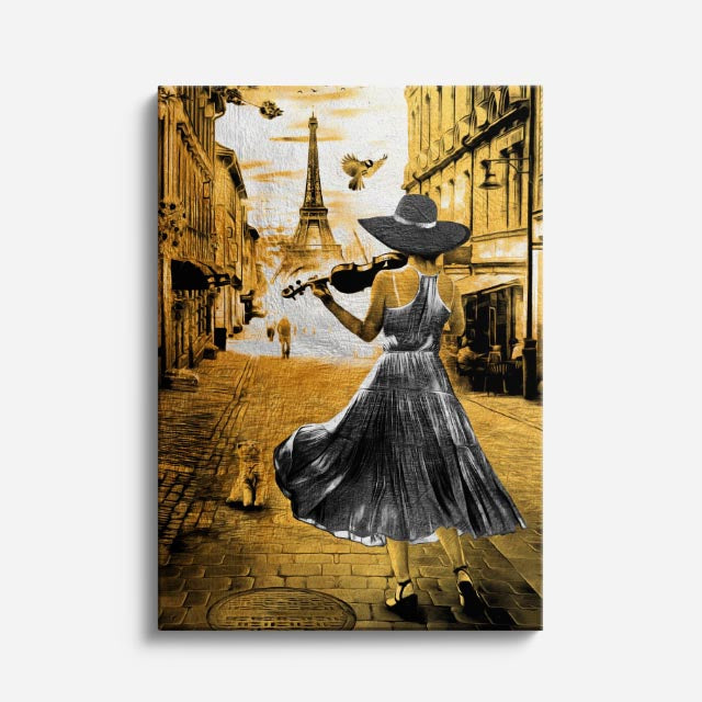 Cuadro canvas Paris Violinista Dorada Vintage - Ciudades Urbano y Arquitectura - Vista Frente