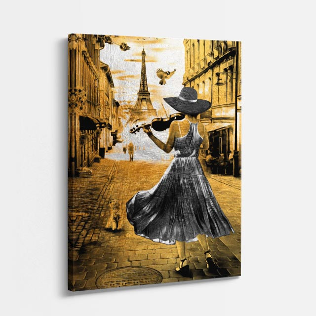 Cuadro canvas Paris Violinista Dorada Vintage - Ciudades Urbano y Arquitectura - Vista Perspectiva