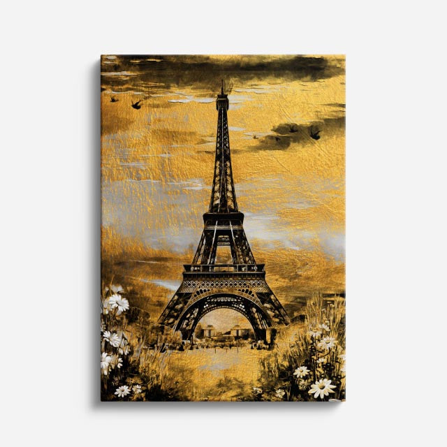 Cuadro canvas Torre Eiffel Dorada Textura - Ciudades Urbano y Arquitectura - Vista Frente