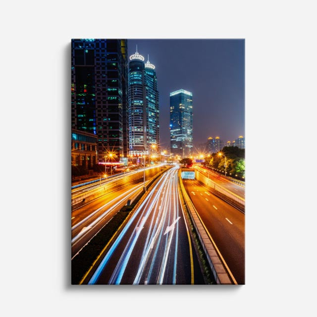 Cuadro canvas Autopista Nocturna Luces Ciudad - Ciudades Urbano y Arquitectura - Vista Frente