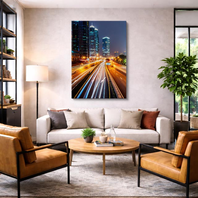 Cuadro canvas Autopista Nocturna Luces Ciudad - Ciudades Urbano y Arquitectura - Vista Lifestyle