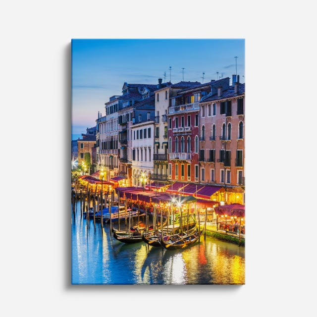 Cuadro canvas Venecia Canal Nocturno Dorado - Ciudades Urbano y Arquitectura - Vista Frente
