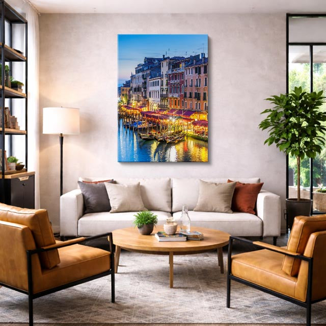 Cuadro canvas Venecia Canal Nocturno Dorado - Ciudades Urbano y Arquitectura - Vista Lifestyle