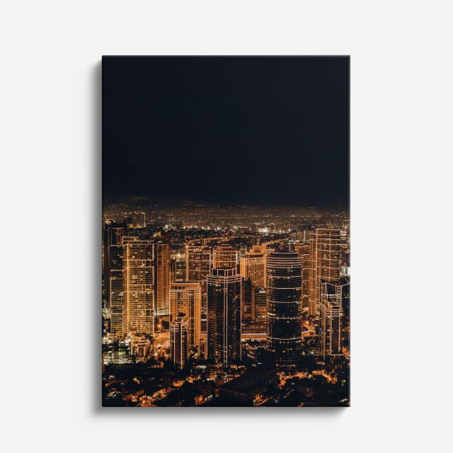 Cuadro canvas Ciudad Asiatica Aerea Noche - Ciudades Urbano y Arquitectura - Vista Frente