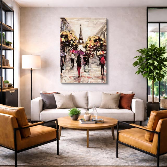 Cuadro canvas Paris Lluvia Paraguas Pintura - Ciudades Urbano y Arquitectura - Vista Lifestyle