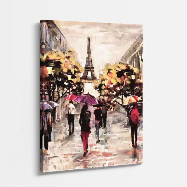 Cuadro canvas Paris Lluvia Paraguas Pintura - Ciudades Urbano y Arquitectura - Vista Perspectiva