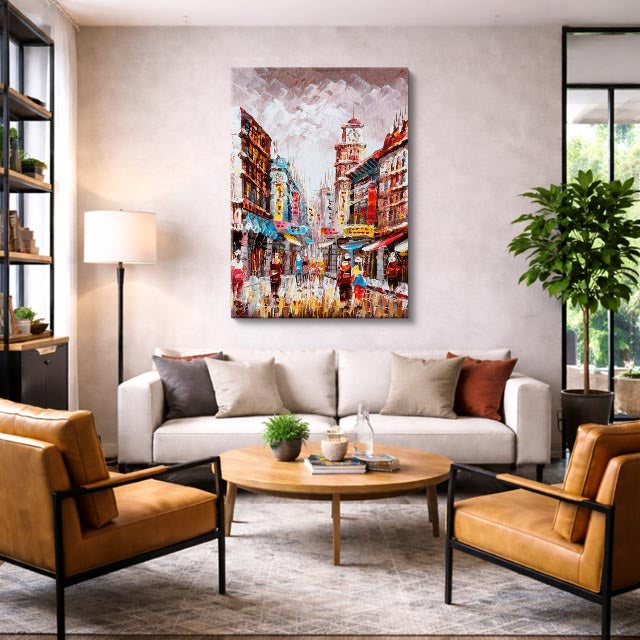 Cuadro canvas Ciudad Lluvia Paraguas Pintura - Ciudades Urbano y Arquitectura - Vista Lifestyle