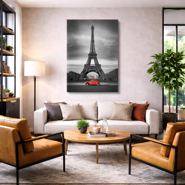 Cuadro canvas Paris Eiffel Coche Rojo Negro - Ciudades Urbano y Arquitectura - Vista Lifestyle