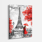 Cuadro canvas Paris Eiffel Pareja Rojo Pintura - Ciudades Urbano y Arquitectura - Vista Perspectiva