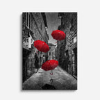 Cuadro canvas Calle Paraguas Rojos Volando - Ciudades Urbano y Arquitectura - Vista Frente