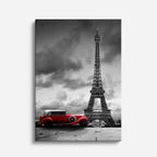 Cuadro canvas Paris Eiffel Coche Clasico Rojo - Ciudades Urbano y Arquitectura - Vista Frente