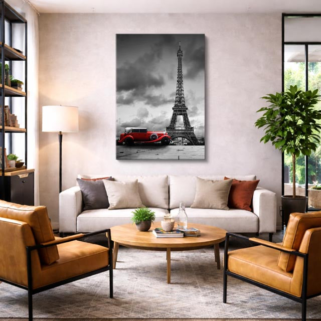 Cuadro canvas Paris Eiffel Coche Clasico Rojo - Ciudades Urbano y Arquitectura - Vista Lifestyle