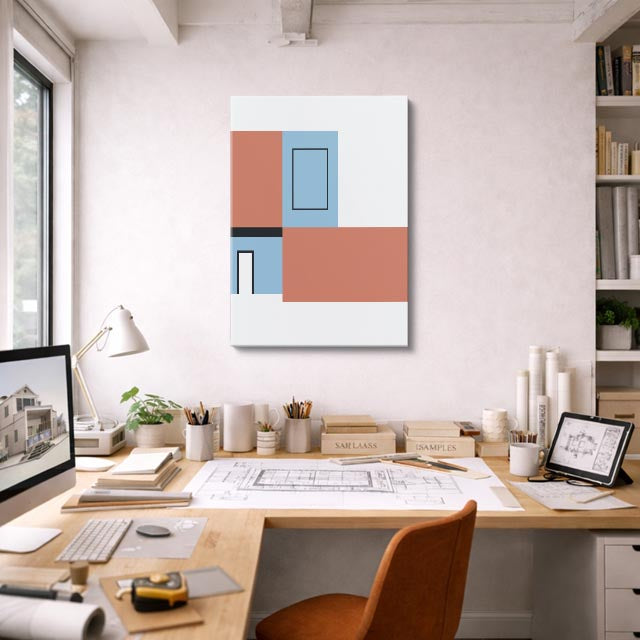 Cuadro canvas Fachada Terracota y Azul - Ilustraciones Arquitectonicas Urbano y Arquitectura - Vista Lifestyle