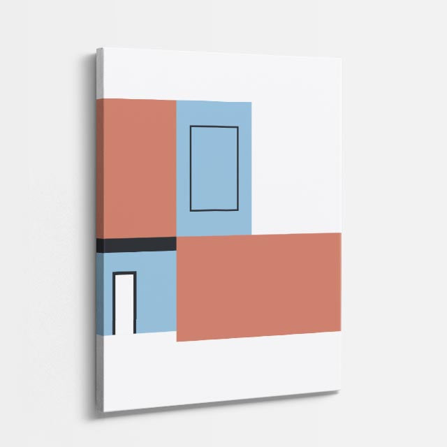 Cuadro canvas Fachada Terracota y Azul - Ilustraciones Arquitectonicas Urbano y Arquitectura - Vista Perspectiva