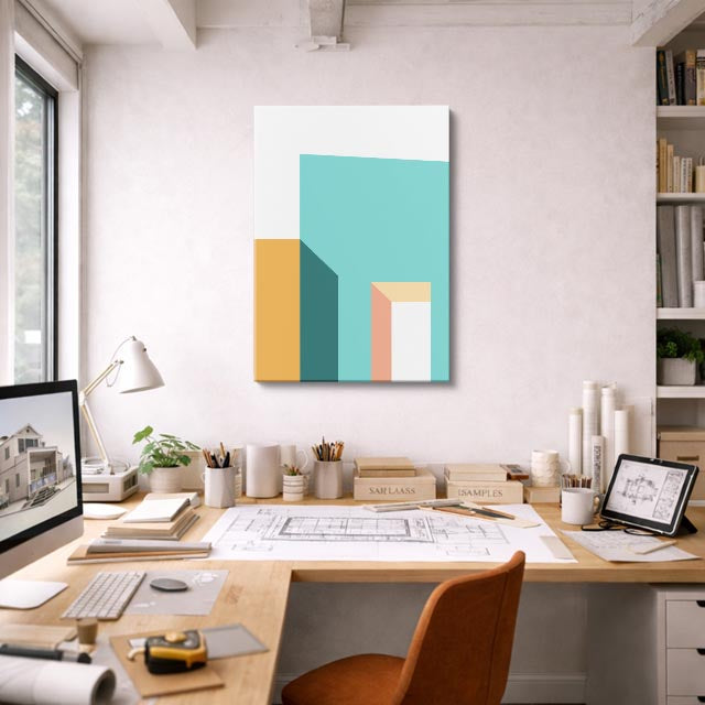 Cuadro canvas Ventana Teal y Salmon - Ilustraciones Arquitectonicas Urbano y Arquitectura - Vista Lifestyle