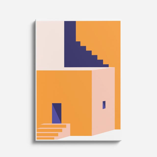 Cuadro canvas Escalera Naranja y Rosa - Ilustraciones Arquitectonicas Urbano y Arquitectura - Vista Frente