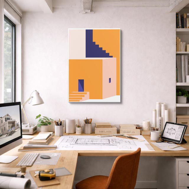 Cuadro canvas Escalera Naranja y Rosa - Ilustraciones Arquitectonicas Urbano y Arquitectura - Vista Lifestyle