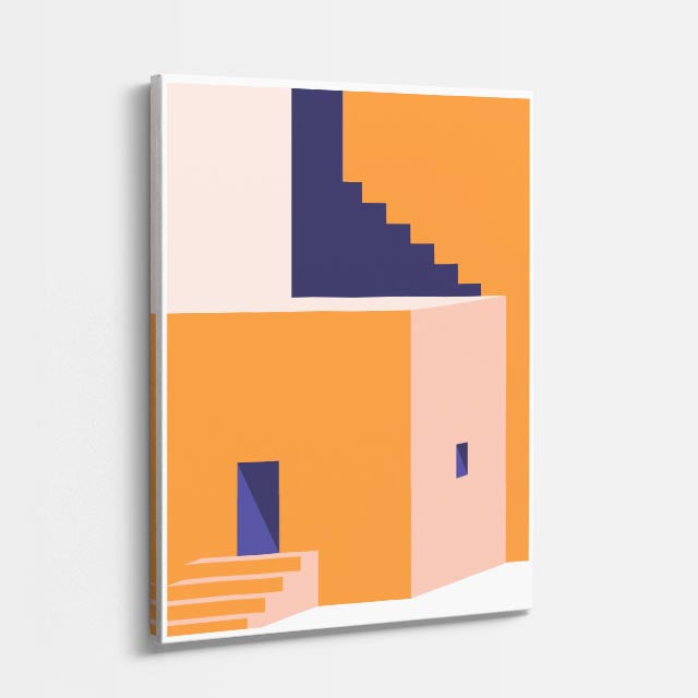 Cuadro canvas Escalera Naranja y Rosa - Ilustraciones Arquitectonicas Urbano y Arquitectura - Vista Perspectiva
