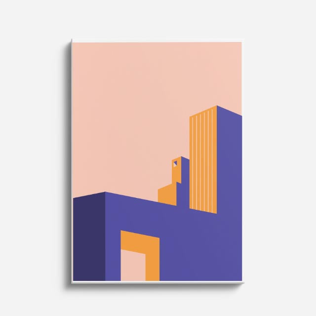 Cuadro canvas Rascacielos Morado y Dorado - Ilustraciones Arquitectonicas Urbano y Arquitectura - Vista Frente