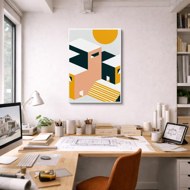 Cuadro canvas Isometrico Noche Dorado - Ilustraciones Arquitectonicas Urbano y Arquitectura - Vista Lifestyle