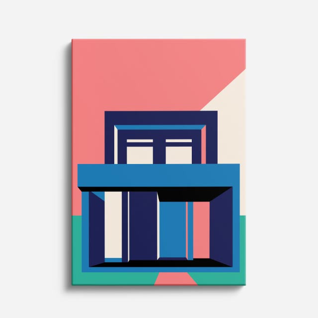 Cuadro canvas Fachada Rosa y Azul - Ilustraciones Arquitectonicas Urbano y Arquitectura - Vista Frente