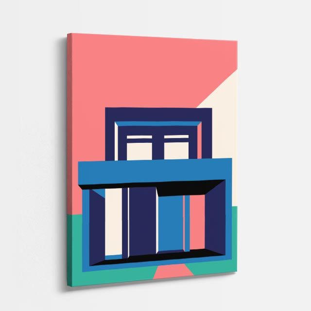 Cuadro canvas Fachada Rosa y Azul - Ilustraciones Arquitectonicas Urbano y Arquitectura - Vista Perspectiva