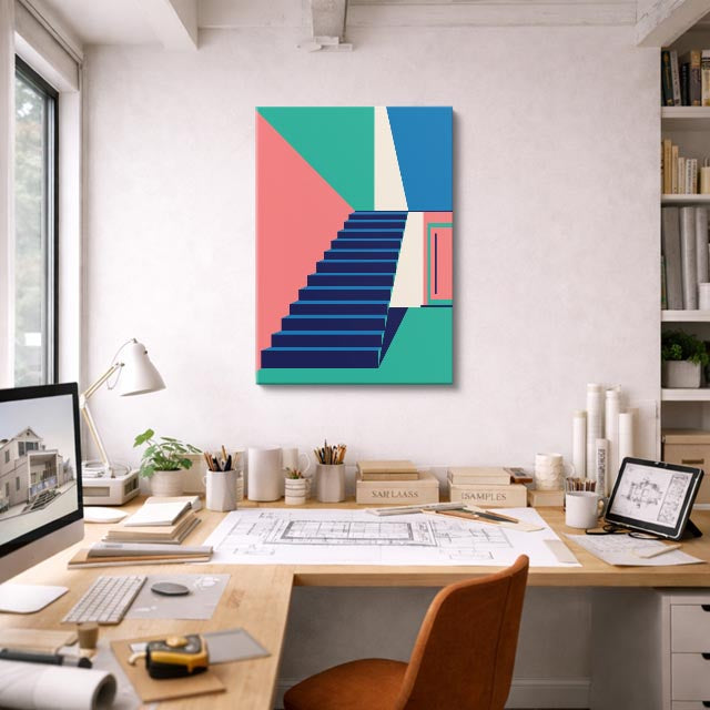 Cuadro canvas Escalera Azul Geometrica - Ilustraciones Arquitectonicas Urbano y Arquitectura - Vista Lifestyle