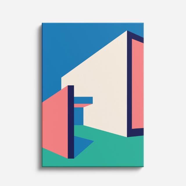 Cuadro canvas Corredor Salmon y Teal - Ilustraciones Arquitectonicas Urbano y Arquitectura - Vista Frente