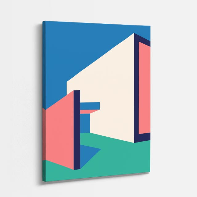 Cuadro canvas Corredor Salmon y Teal - Ilustraciones Arquitectonicas Urbano y Arquitectura - Vista Perspectiva