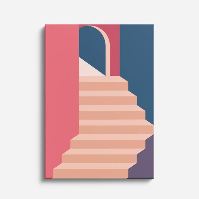 Cuadro canvas Escalera Rosa Suave - Ilustraciones Arquitectonicas Urbano y Arquitectura - Vista Frente