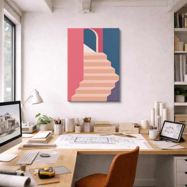 Cuadro canvas Escalera Rosa Suave - Ilustraciones Arquitectonicas Urbano y Arquitectura - Vista Lifestyle