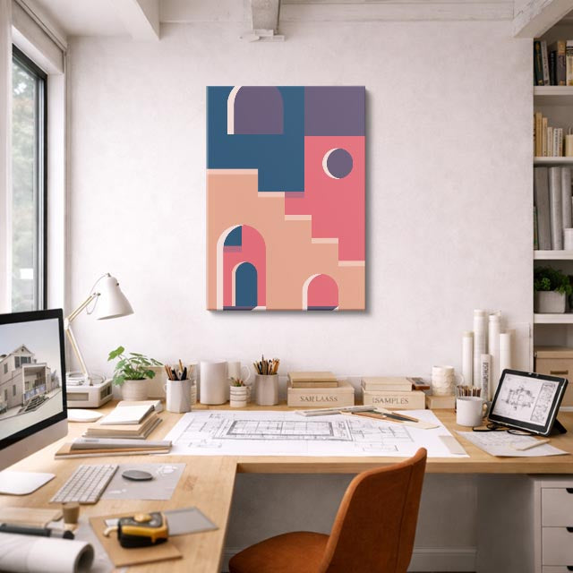 Cuadro canvas Laberinto Rosa y Azul - Ilustraciones Arquitectonicas Urbano y Arquitectura - Vista Lifestyle