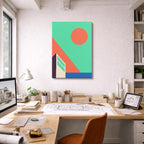 Cuadro canvas Casa Verde Sol Rojo - Ilustraciones Arquitectonicas Urbano y Arquitectura - Vista Lifestyle