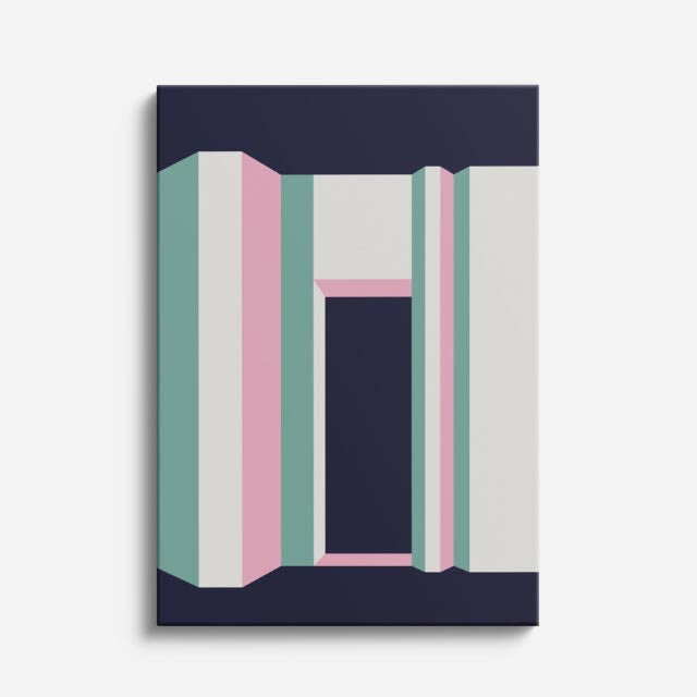 Cuadro canvas Fachada Rosa y Teal - Ilustraciones Arquitectonicas Urbano y Arquitectura - Vista Frente
