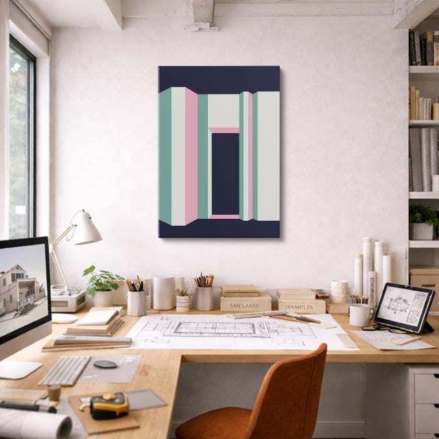 Cuadro canvas Fachada Rosa y Teal - Ilustraciones Arquitectonicas Urbano y Arquitectura - Vista Lifestyle