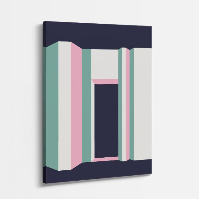 Cuadro canvas Fachada Rosa y Teal - Ilustraciones Arquitectonicas Urbano y Arquitectura - Vista Perspectiva