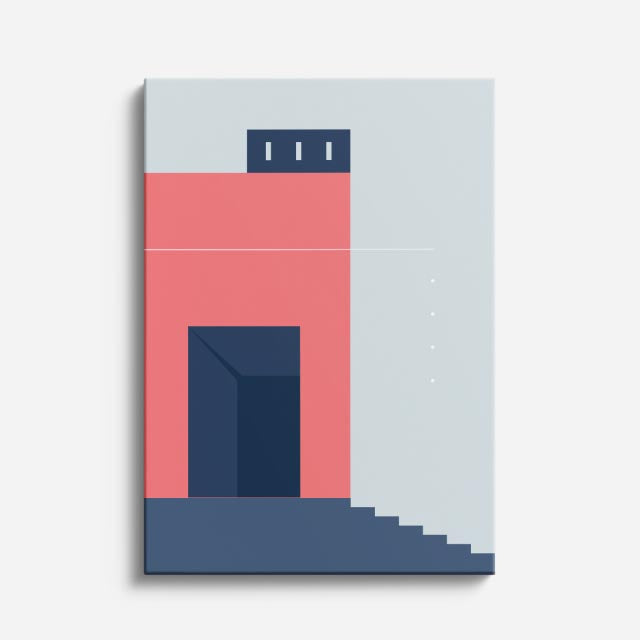 Cuadro canvas Fachada Rosa y Gris - Ilustraciones Arquitectonicas Urbano y Arquitectura - Vista Frente