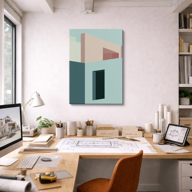 Cuadro canvas Volumenes Teal y Salmon - Ilustraciones Arquitectonicas Urbano y Arquitectura - Vista Lifestyle