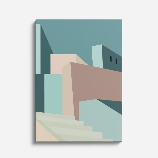Cuadro canvas Bloques Teal y Rosa - Ilustraciones Arquitectonicas Urbano y Arquitectura - Vista Frente