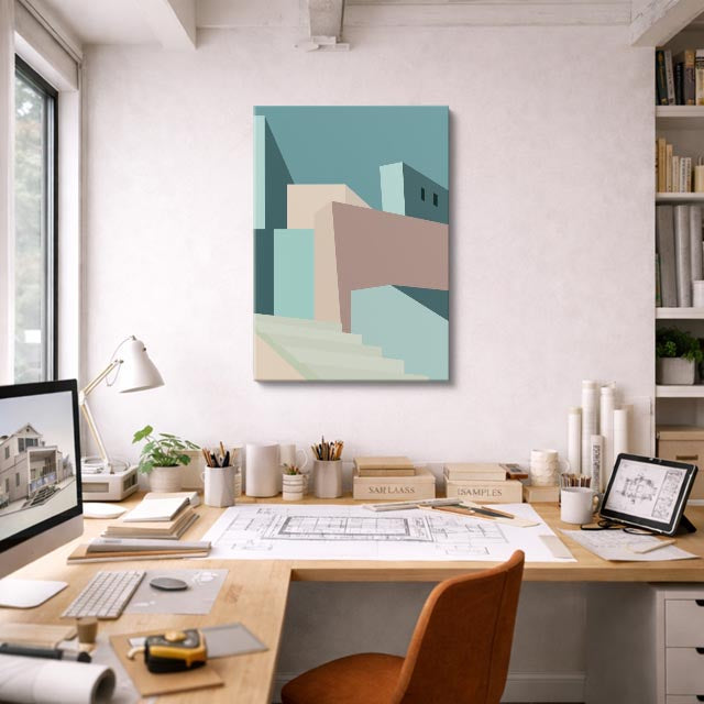 Cuadro canvas Bloques Teal y Rosa - Ilustraciones Arquitectonicas Urbano y Arquitectura - Vista Lifestyle