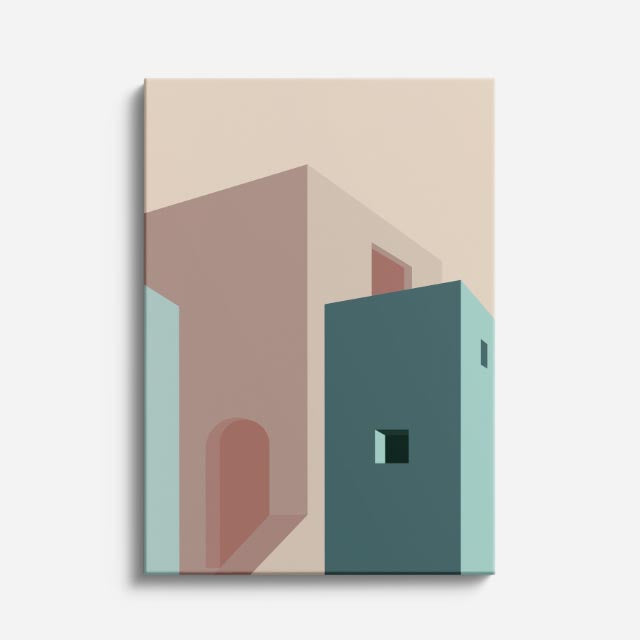 Cuadro canvas Interior Teal y Salmon - Ilustraciones Arquitectonicas Urbano y Arquitectura - Vista Frente