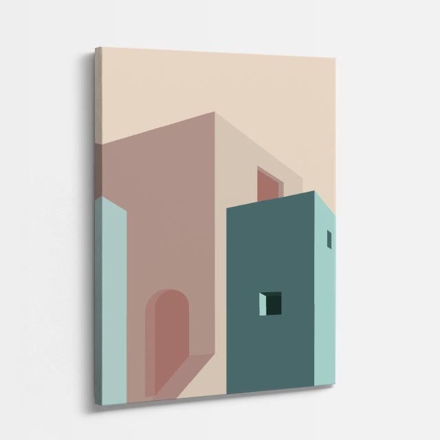 Cuadro canvas Interior Teal y Salmon - Ilustraciones Arquitectonicas Urbano y Arquitectura - Vista Perspectiva