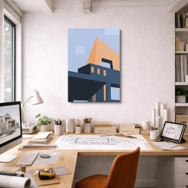 Cuadro canvas Edificio Naranja y Azul - Ilustraciones Arquitectonicas Urbano y Arquitectura - Vista Lifestyle