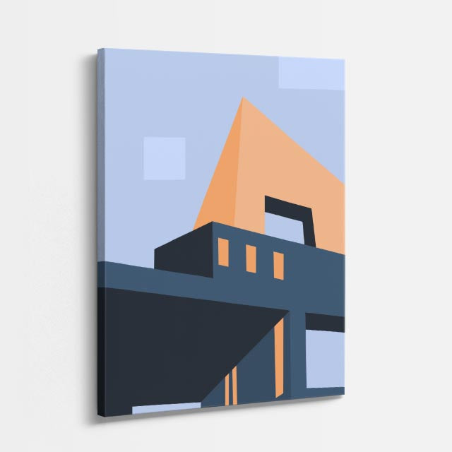 Cuadro canvas Edificio Naranja y Azul - Ilustraciones Arquitectonicas Urbano y Arquitectura - Vista Perspectiva